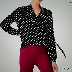 J. Crew Polka Dot Tie Neck Blouse Size Medium